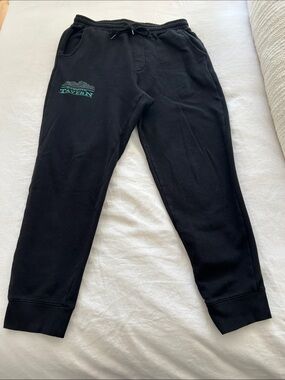 Mammoth tavern Black  Sweatpants with Green Logo - Comfortable Jogger Bottoms